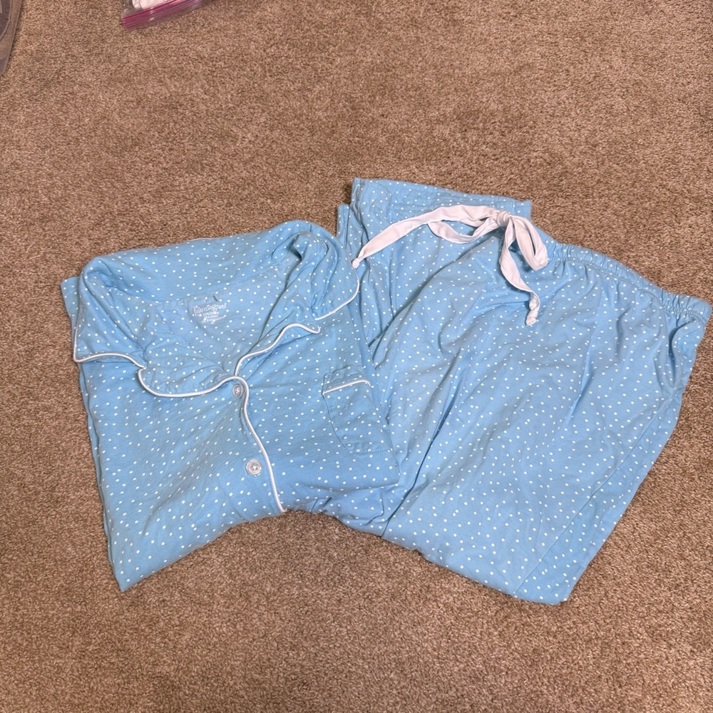 Pajamagram Women's Blue White Polka Dot 100% Cotton Pajama Set Button Front 3X
